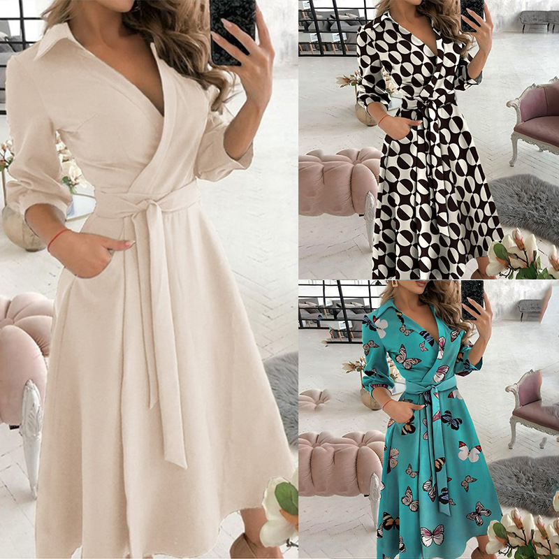 Women's Floral Print Long Sleeve V-Neck Bodycon Dress