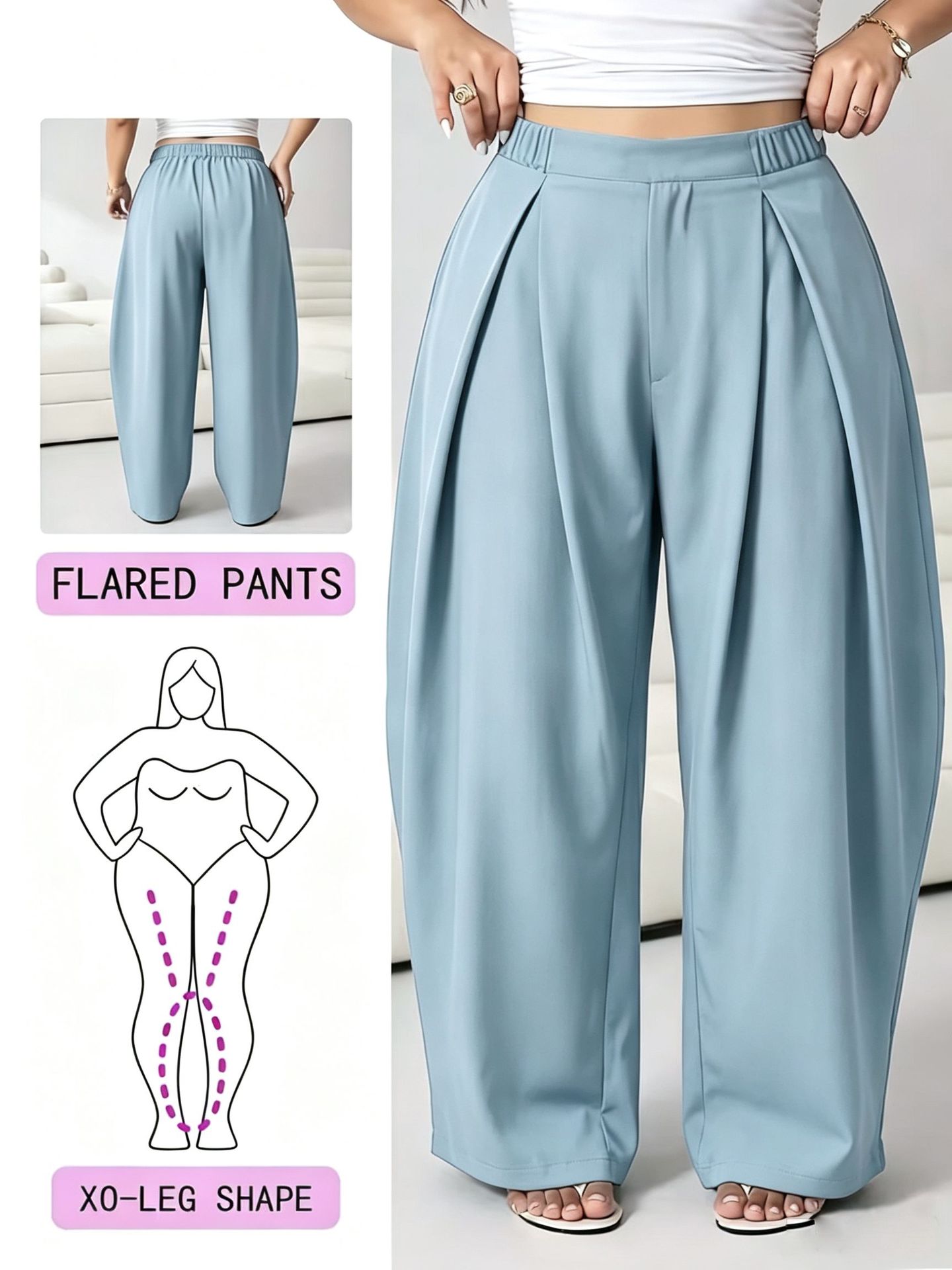 High-Waisted Pleated Wide-Leg Pants with Elastic Waist