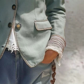 Retro Striped Lapel Cotton-Linen Blazer