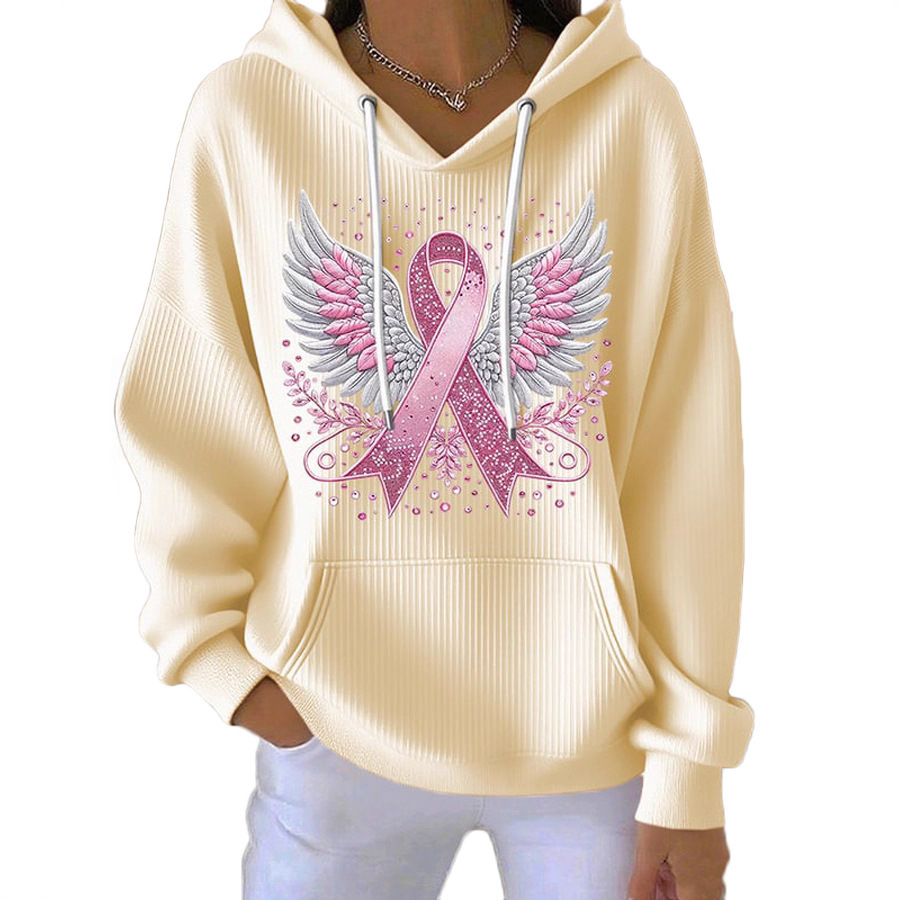 Women's Striped Hooded Long-Sleeve Sweatshirt with Cartoon Digital Print