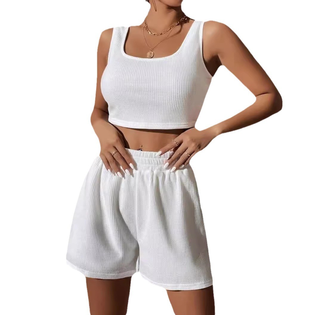 Women's Sleeveless Knit Two-Piece Set Casual Solid Color Sweet Fresh Style