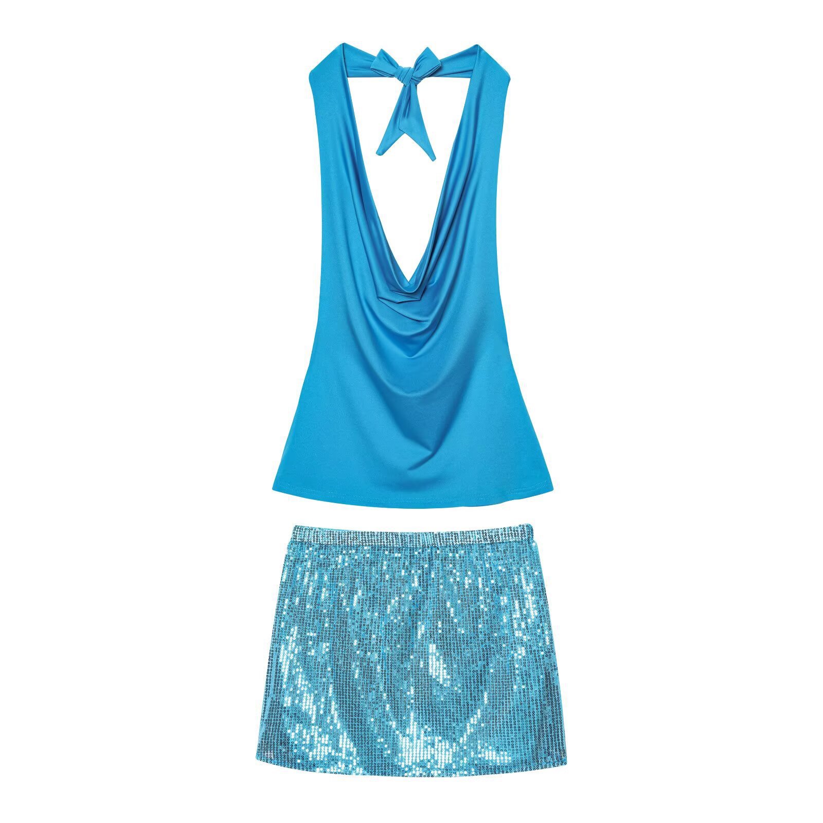 Women's Sleeveless Lace-Up Skirt Set Solid Color