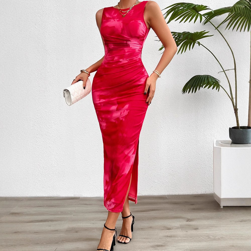 Sleeveless Bodycon Midi Dress Geometric Print