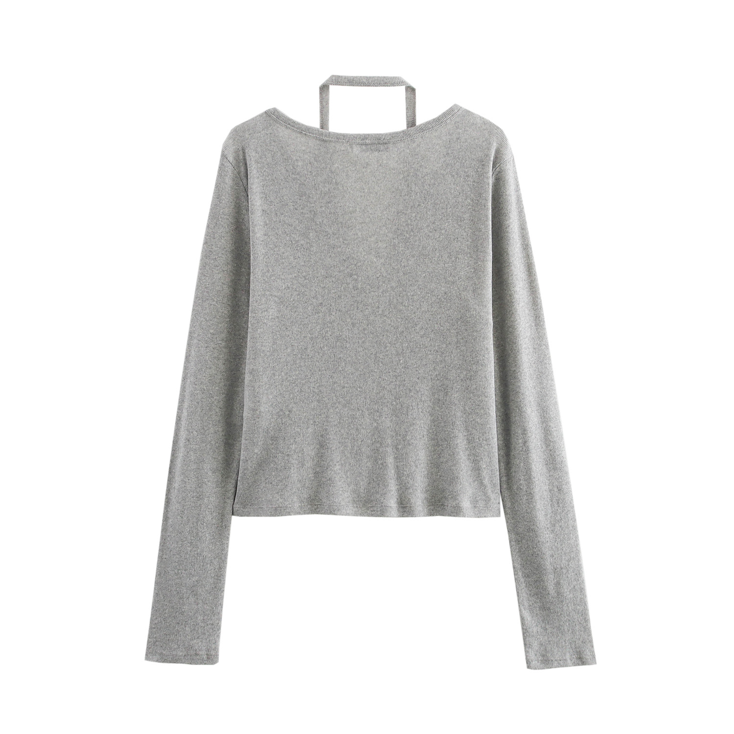 V-Neck Single-Breasted Halter Long-Sleeve Knit Top