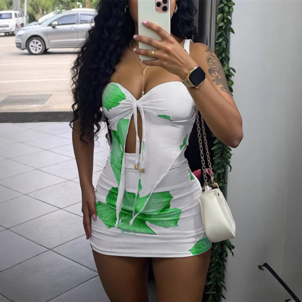 Women's Sexy Strapless Crop Top and Bodycon Mini Skirt Two-Piece Set
