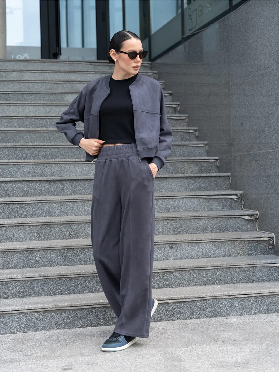 Women's Faux Suede Two-Piece Cardigan and Pants Set Long Sleeve