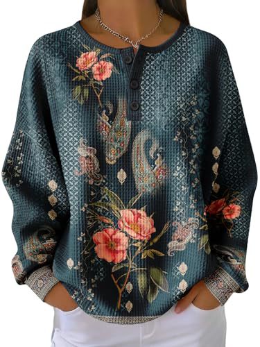 Women's Floral Branch Print Button Sweatshirt