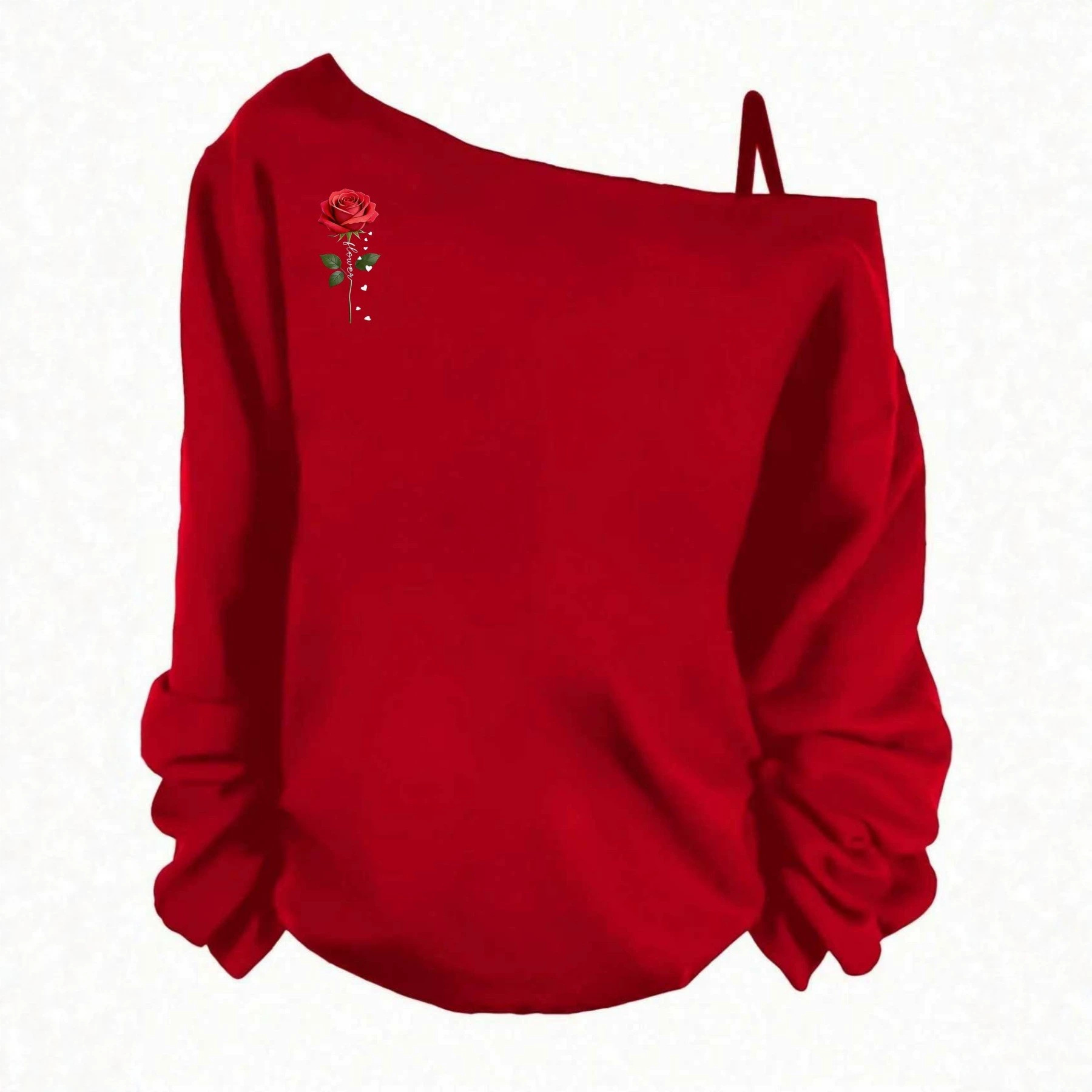 Women's One-Shoulder Long-Sleeve Loose Vintage Sweatshirt with Graphic Print