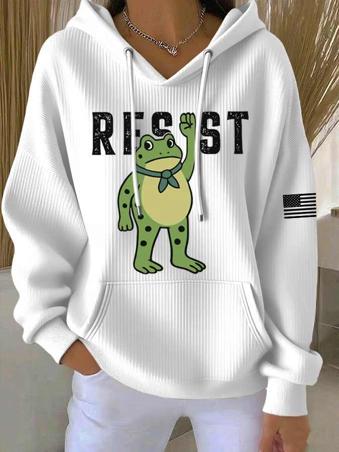 Women's American Flag Frog Letter Print Hoodie