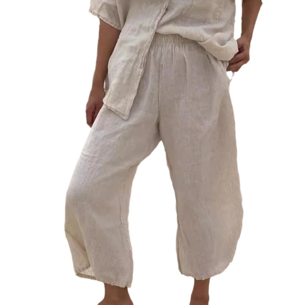 Linen-Blend High-Waist Straight-Leg Capri Pants with Pockets
