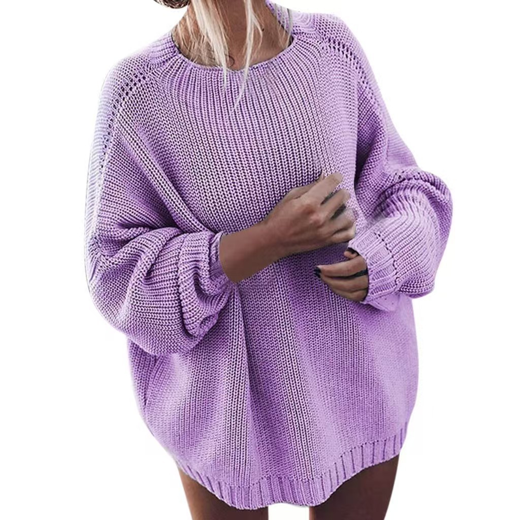 Women's Solid Knit Batwing Sleeve Loose Sweater