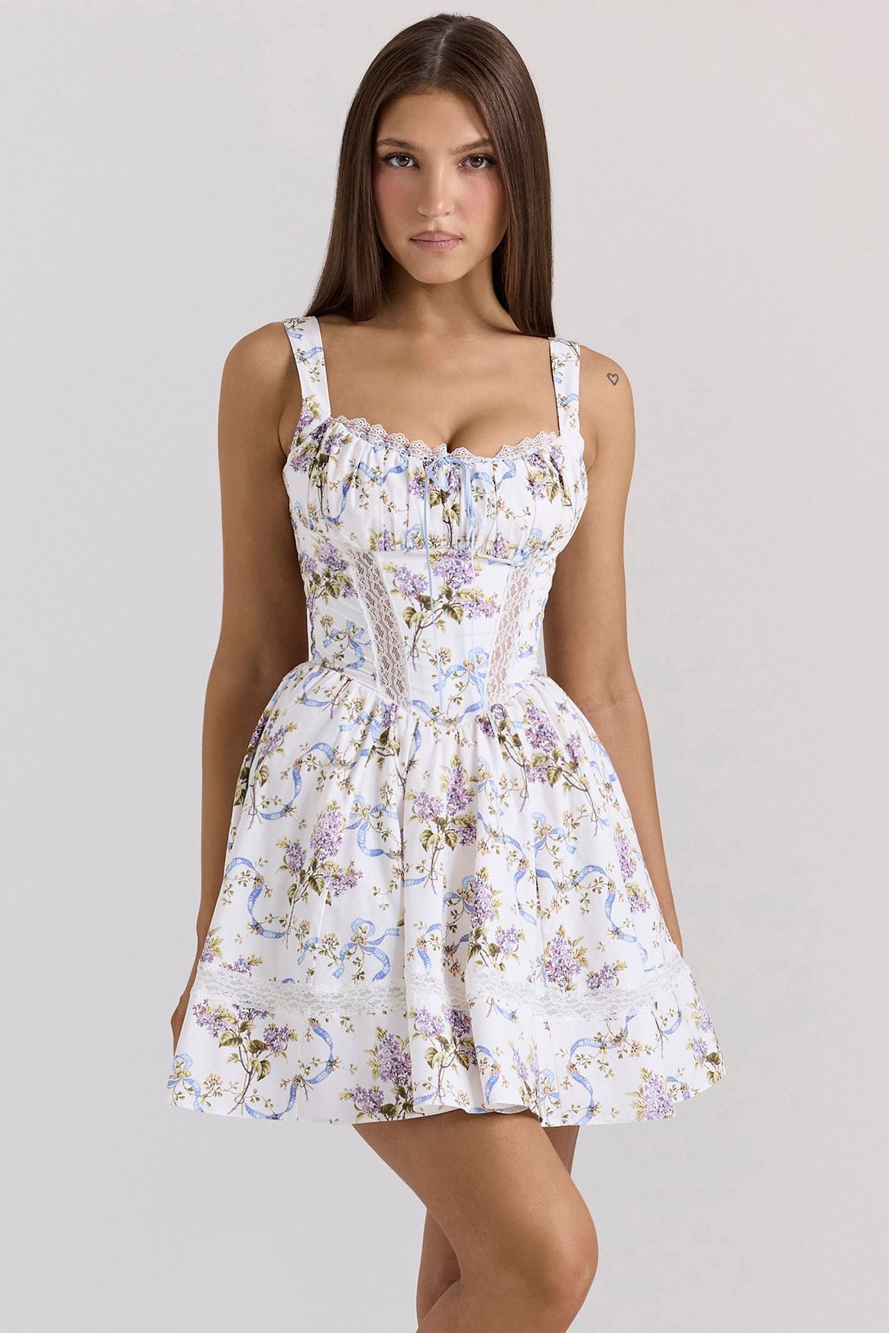 Women's Floral Print Backless Cami Puff Mini Dress