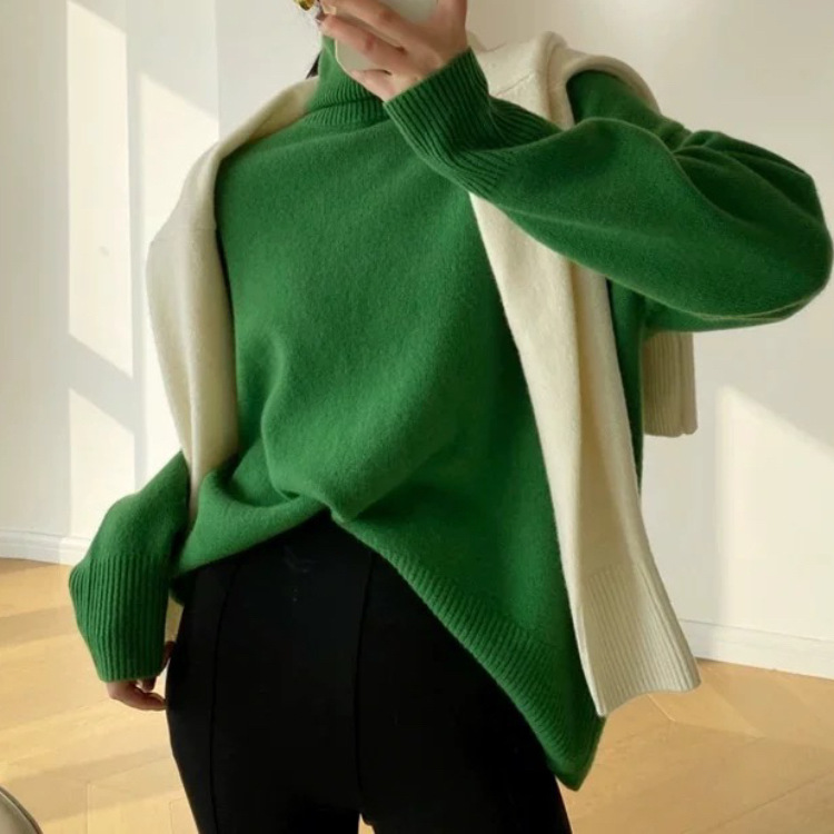 Women's Thick High-Neck Loose Knit Pullover Sweater