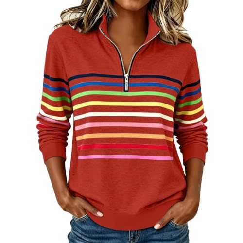 Colorful Striped Print Half-Zip Hoodie for Women