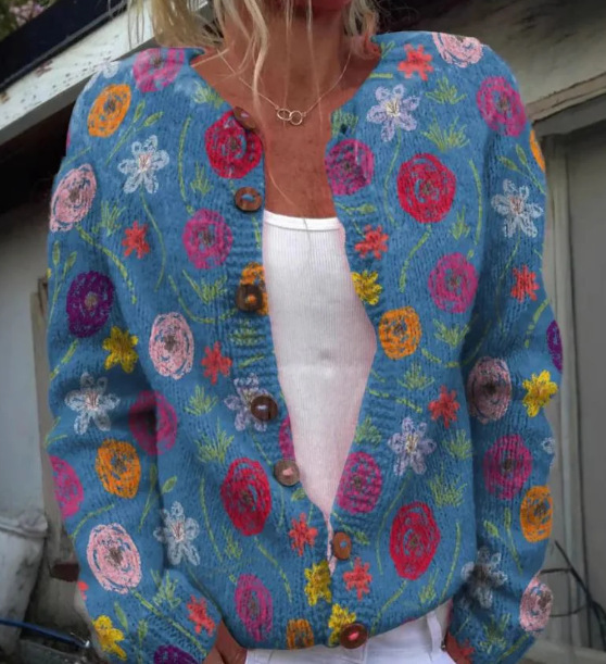Women's Floral Print Button Cardigan Sweater
