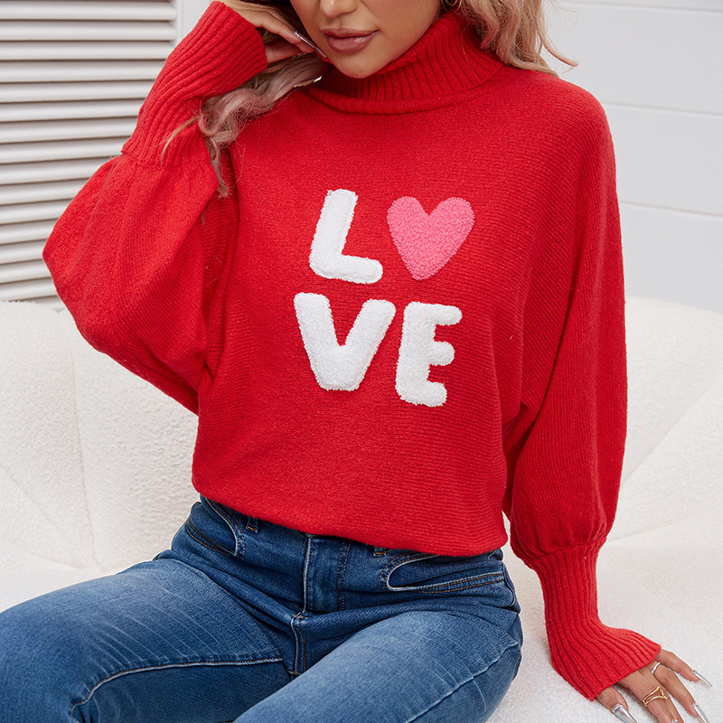 LOVE Turtleneck Batwing Sleeve Knit Sweater