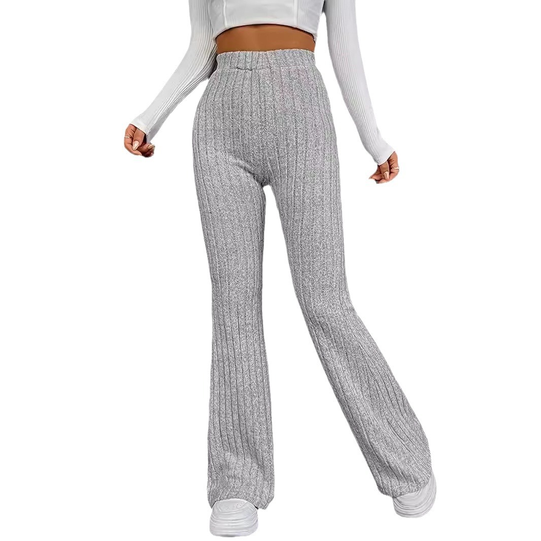 Women's High-Waist Flare Pants Solid Slimming Casual Long Trousers