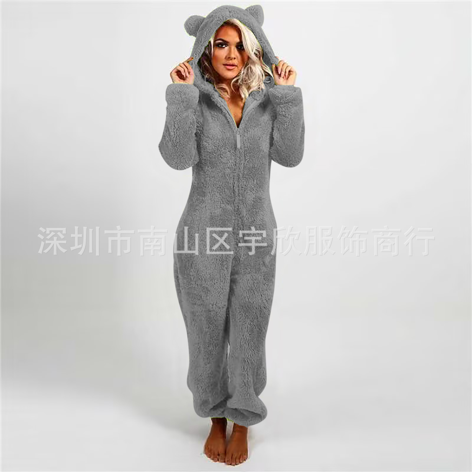 Women's Fleece-Lined Hooded Onesie Pajama Jumpsuit