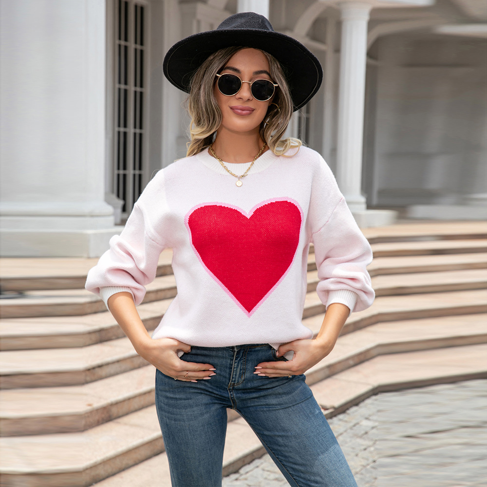 Plus Size Heart Crewneck Knit Sweater