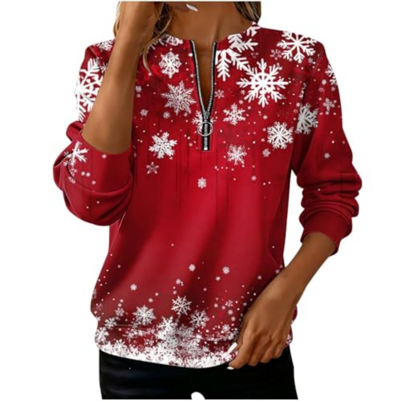Plaid Snowflake Print Half-Zip Hoodie