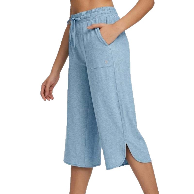 Women's Solid Color Wide-Leg Elastic Waist Cropped Pants