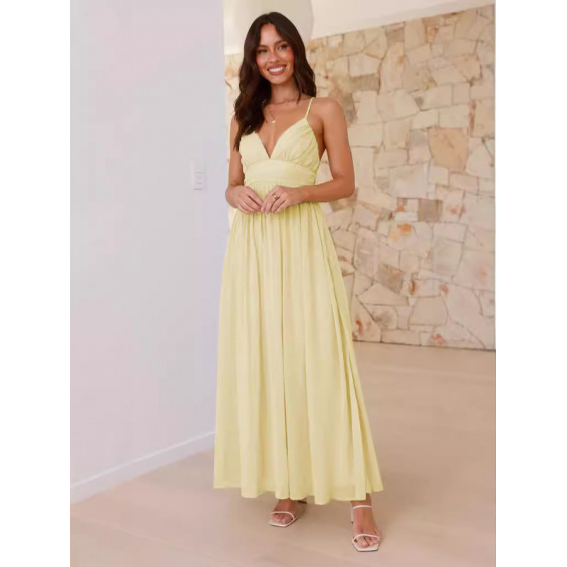 Women's Sleeveless V-Neck Open-Back Tie-Waist Chiffon Maxi Dress