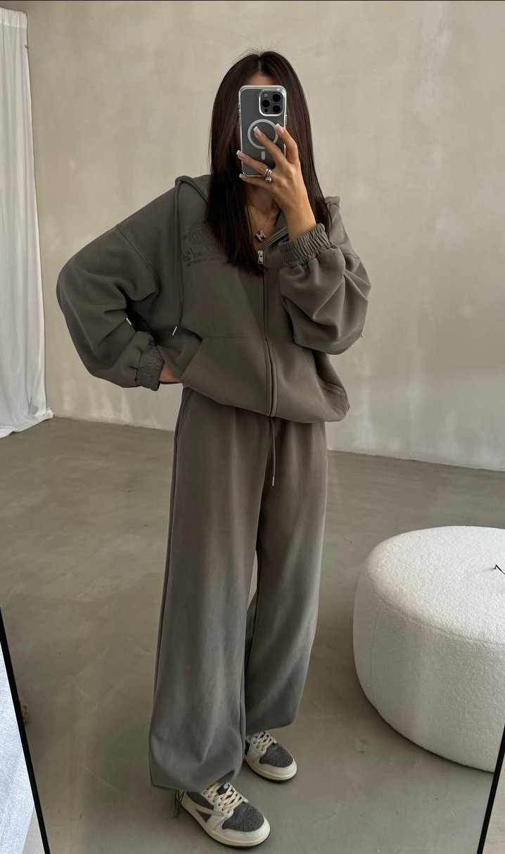 Women's Embroidered Zip-Up Hoodie and Pants Two-Piece Set