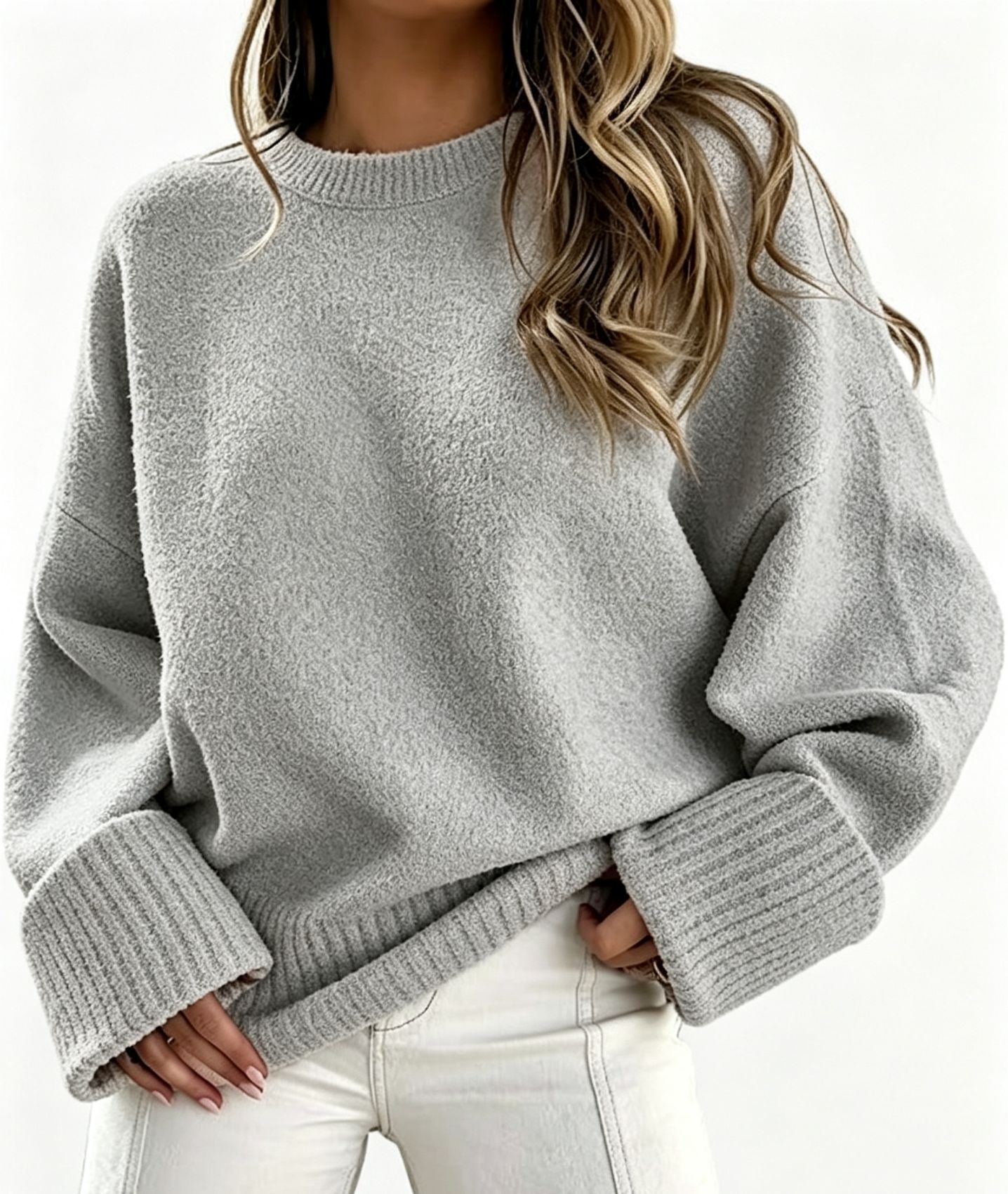 Women's Crewneck Long Sleeve Fuzzy Warm Sweater