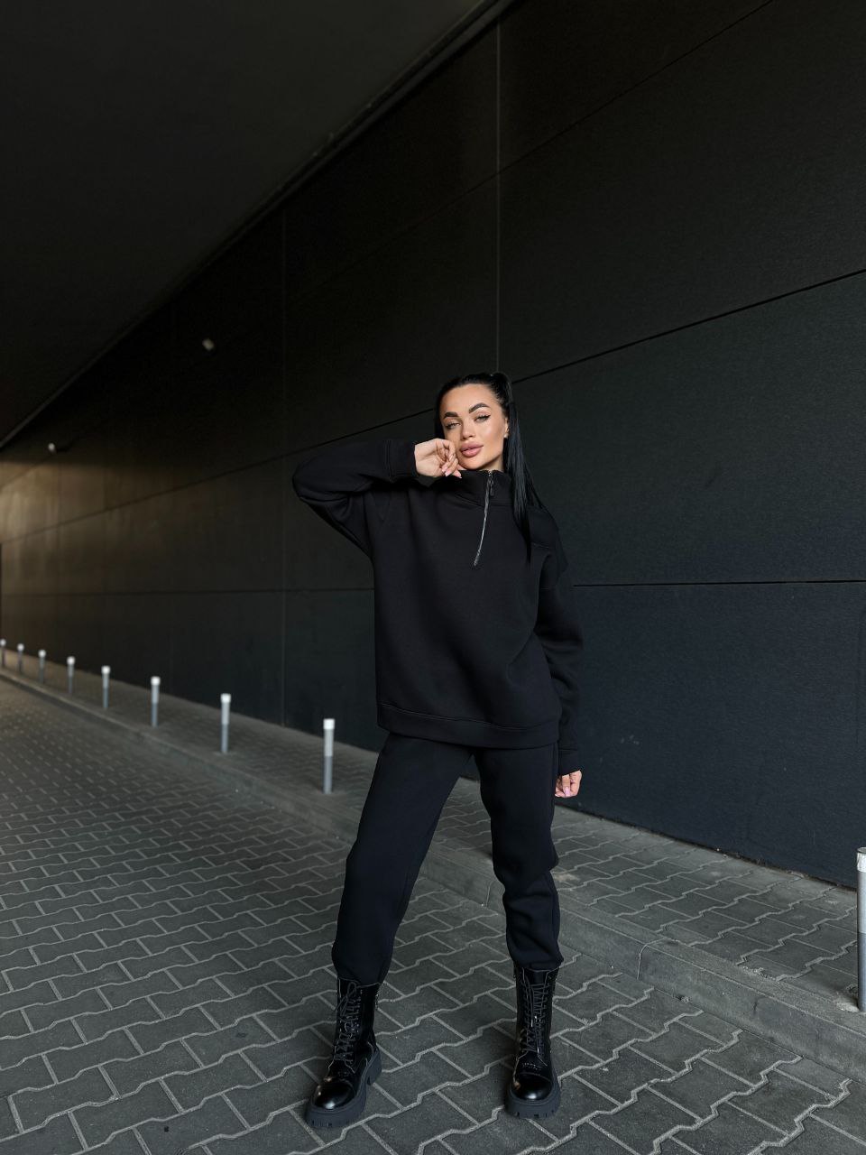 Women's Casual Two-Piece Sweatsuit Set Long Sleeve Solid Color