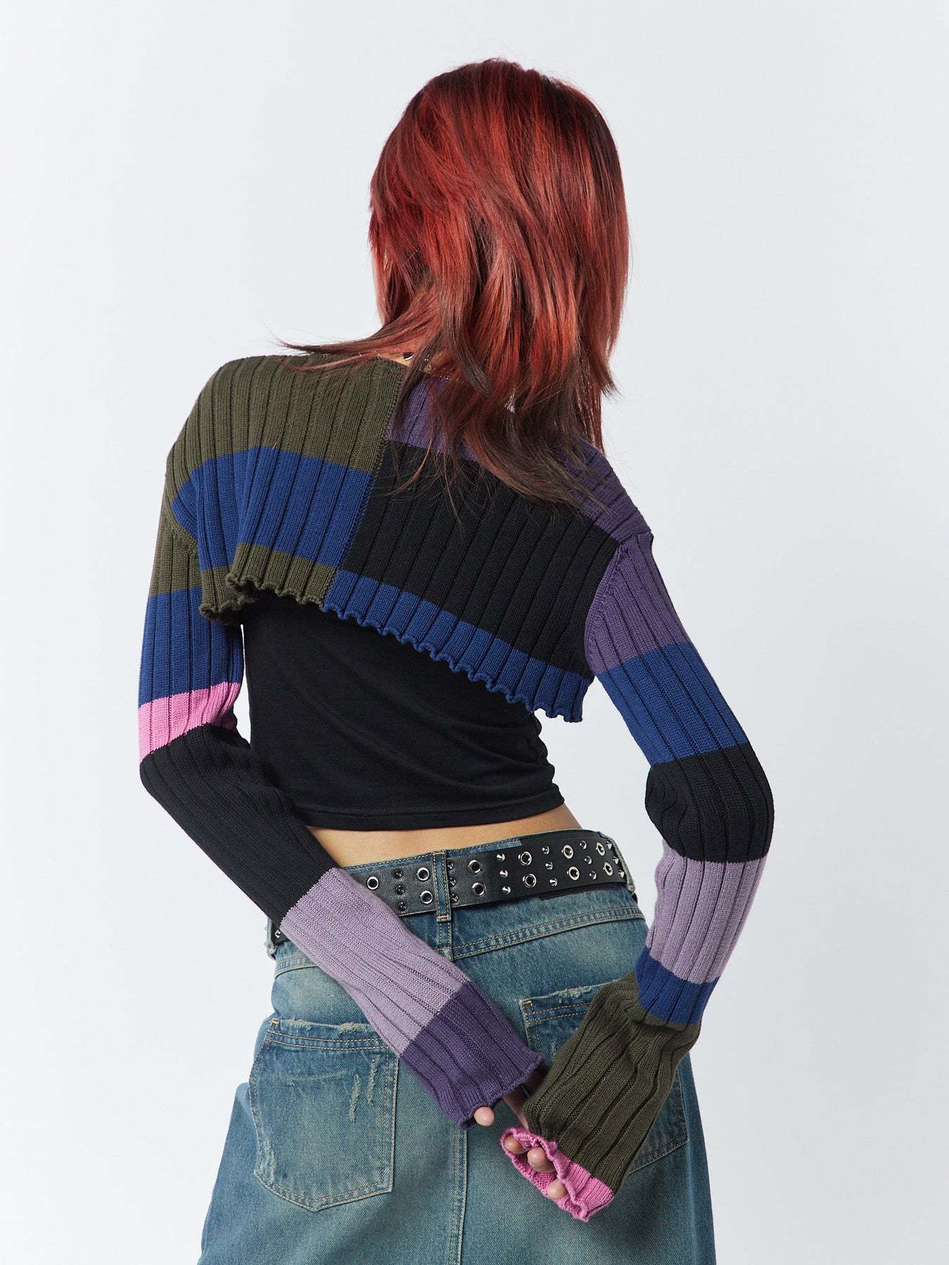 Color-Block Cropped Cardigan Sweater