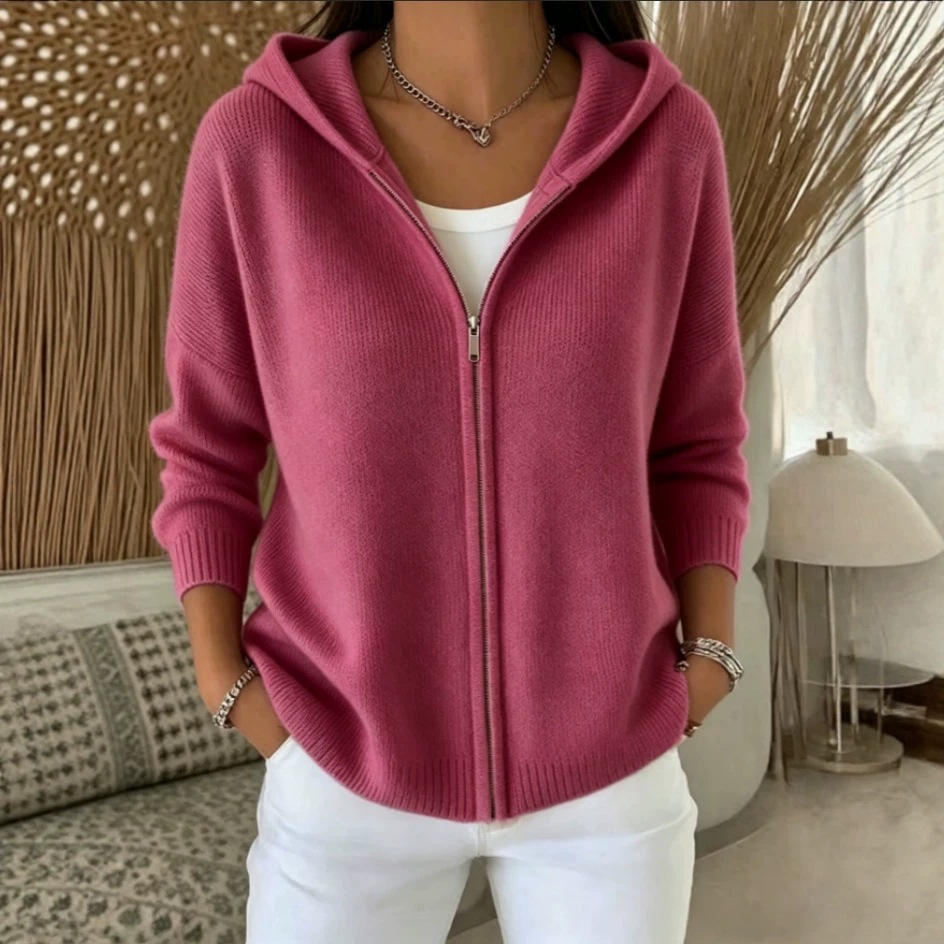 Women's Zip-Up Knit Hooded Cardigan Sweater