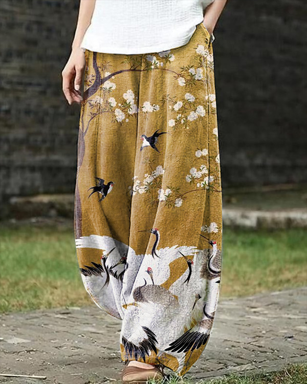 Women's Vintage Floral Print Casual Pants