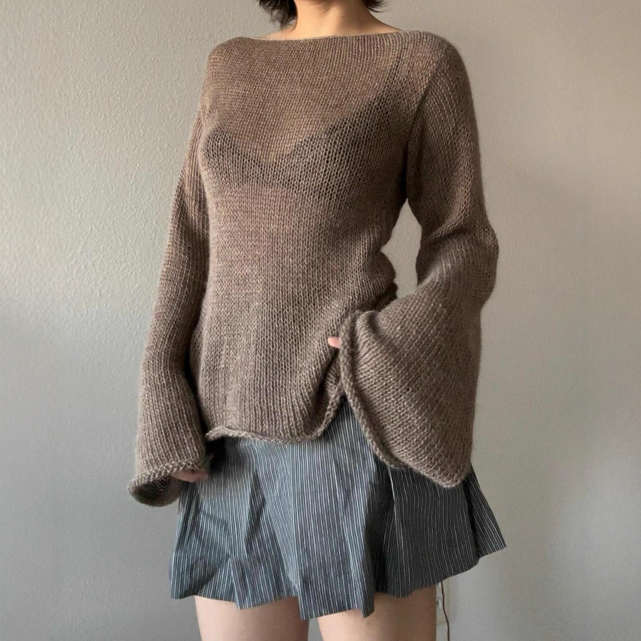 Women's Flared Sleeve Tie-Back Open Back Knit Top