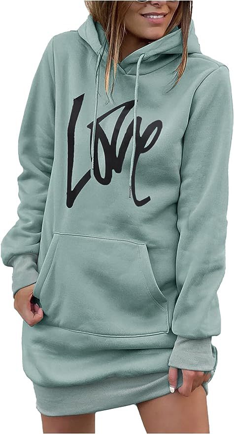Hooded Midi Sweatshirt Dress with Lace-Up Detail