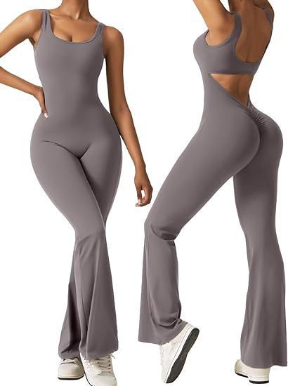 Women's Sleeveless Flared Jumpsuit with Open Back and High Waist