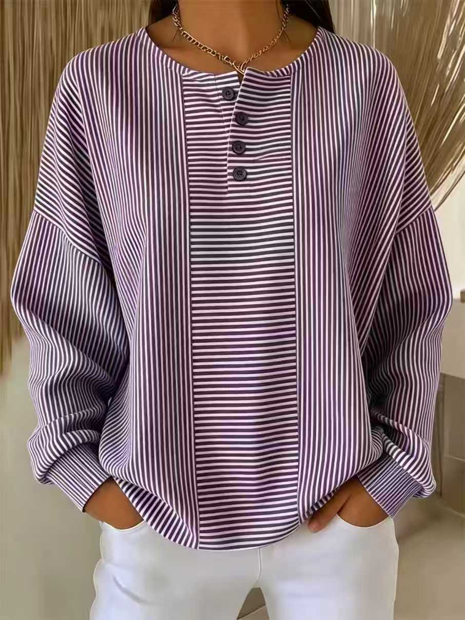 Women's Solid Print Button Sweatshirt