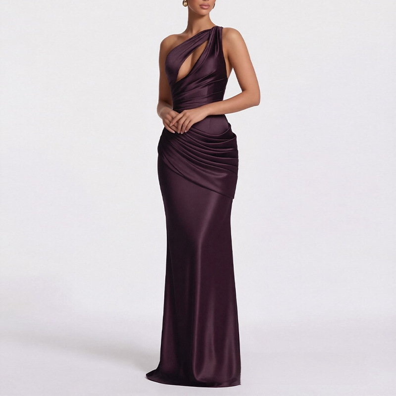 Women's Summer Slim Fit Solid Color Open Back Cutout Ruched Elegant French Dress