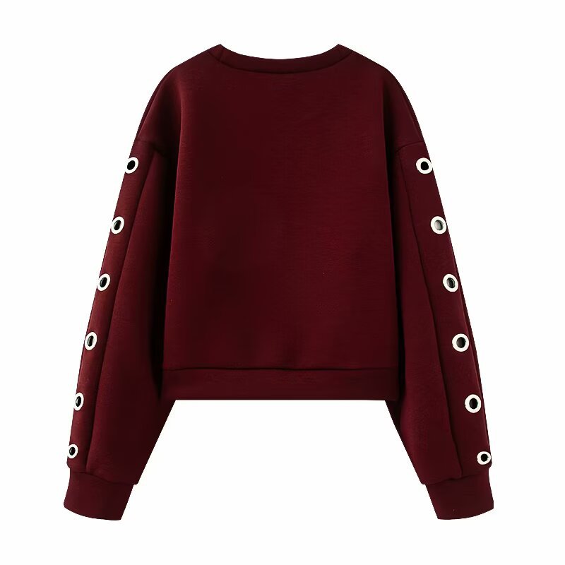 Women's Metal Button Crewneck Pullover Sweatshirt