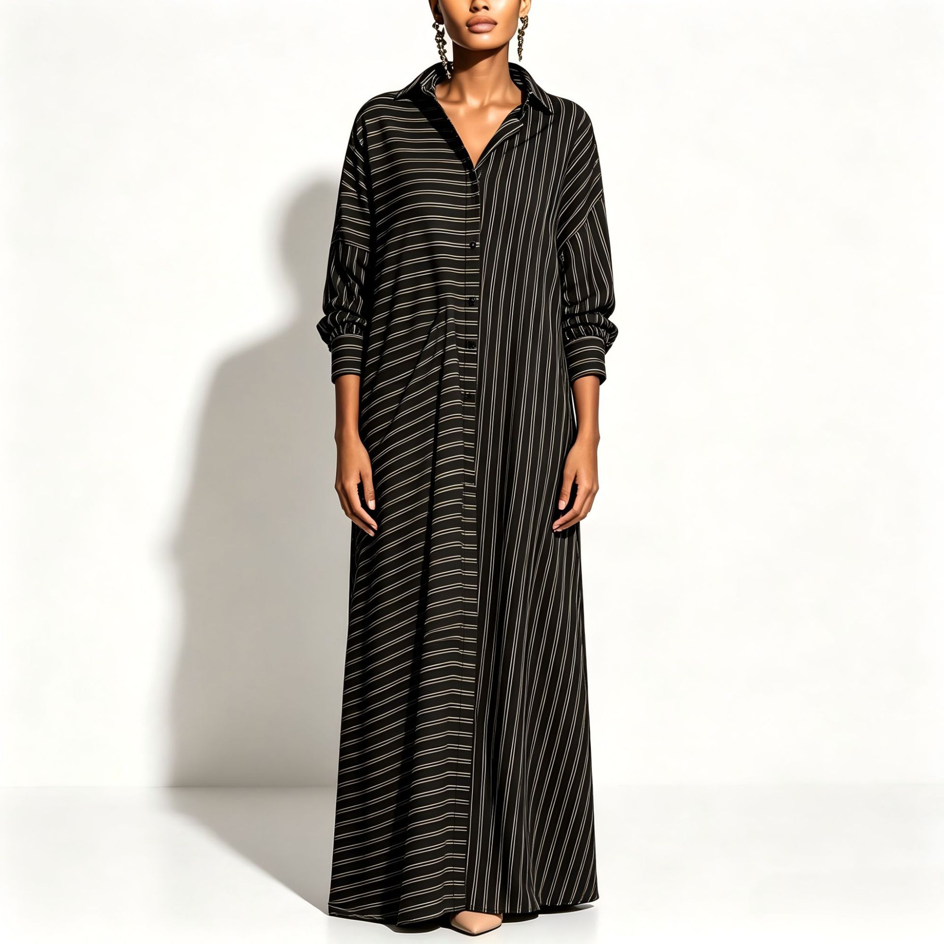 Striped Shirt Dress with Pockets