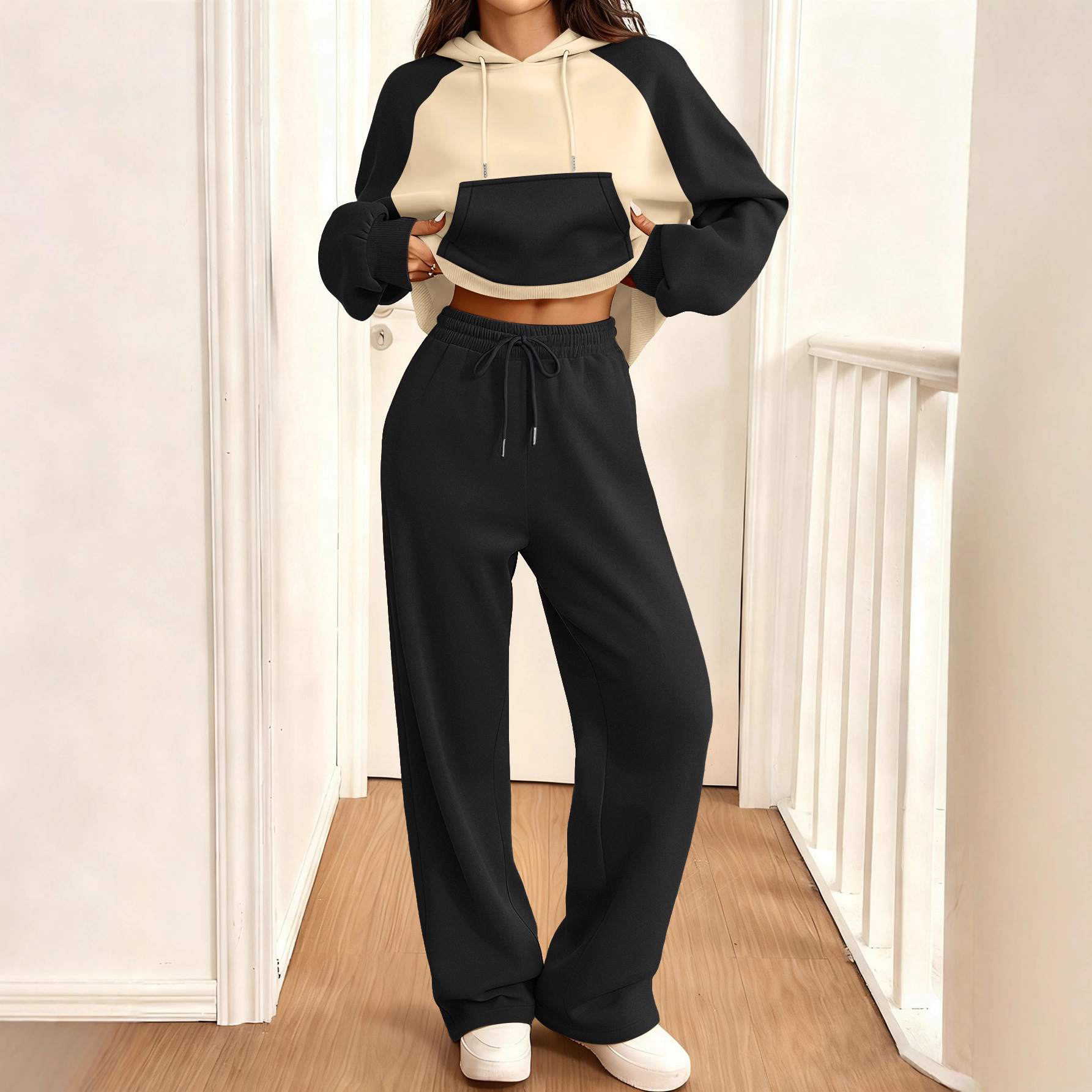 Women's Color-Block Fleece-Lined Long-Sleeve Sweatsuit Set