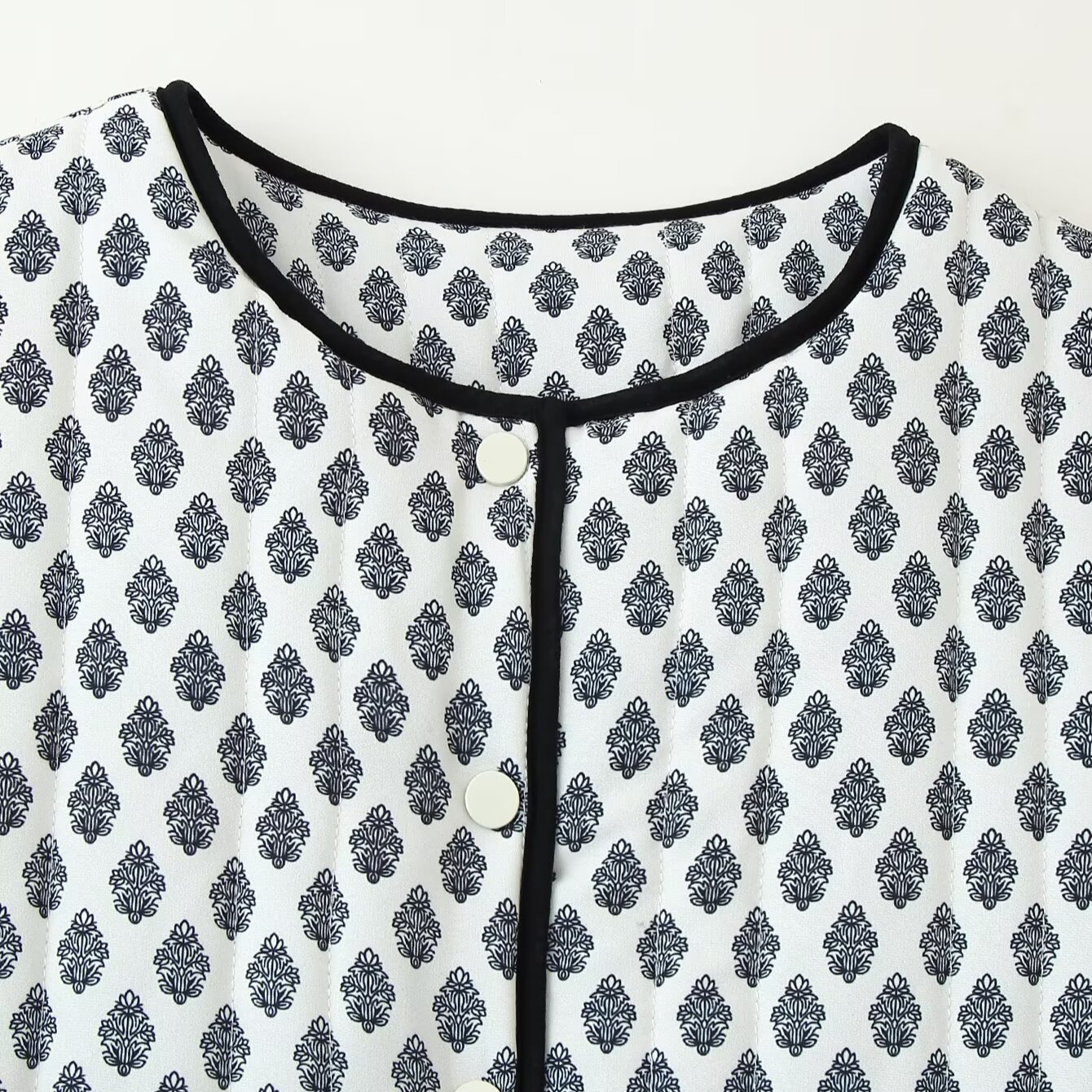 Women's Printed Cotton Padded Coat V-Neck Long Sleeve Mid-Length