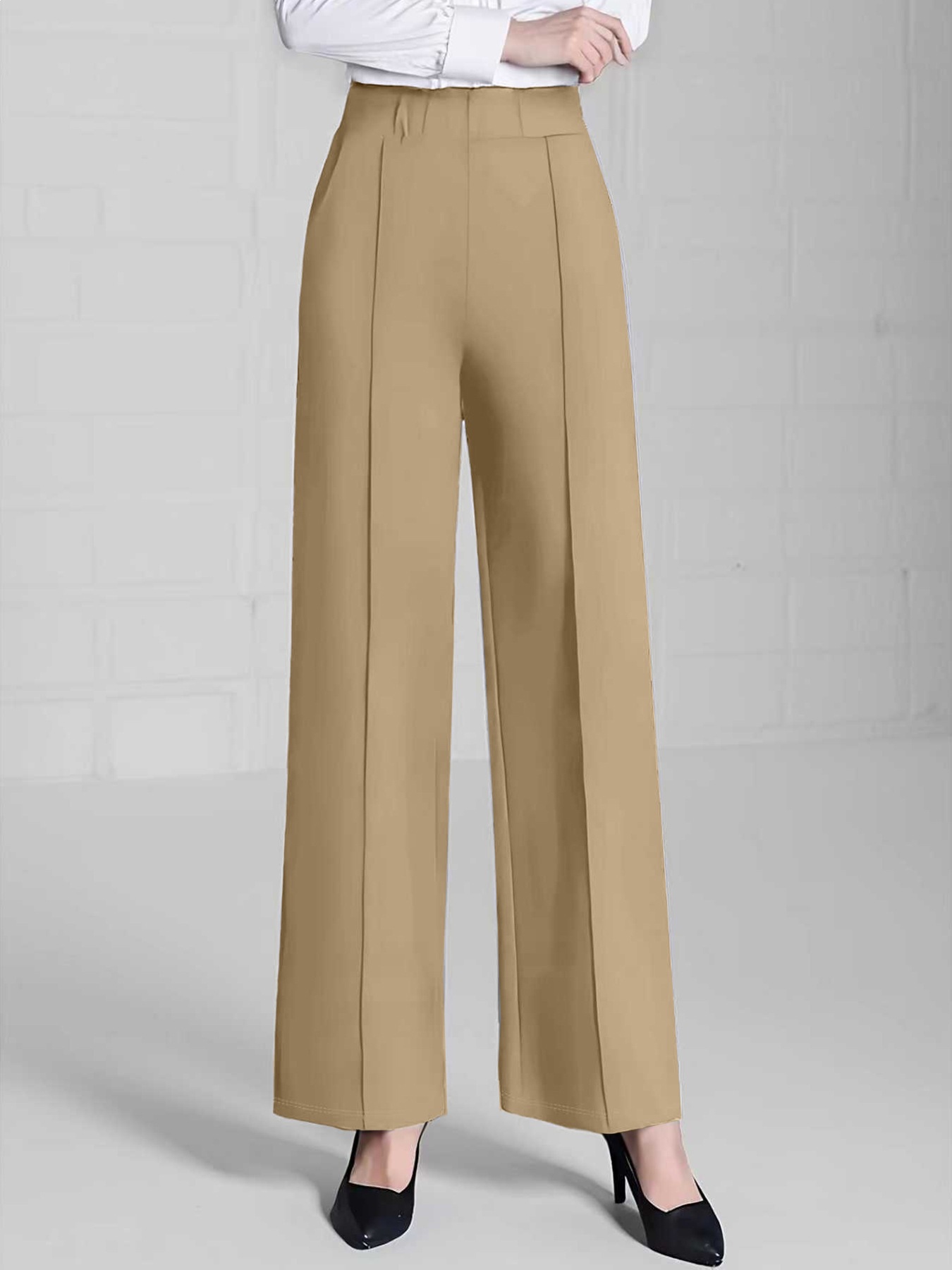 Women's High-Waist Wide-Leg Pants Solid Color Loose Slimming Casual