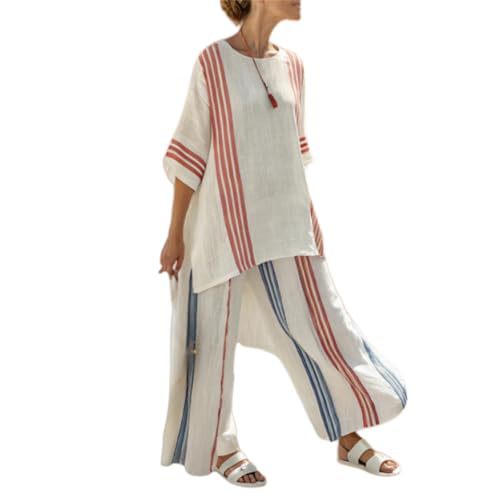 Bohemian Print Crewneck Short Sleeve Top and Pants Casual Set