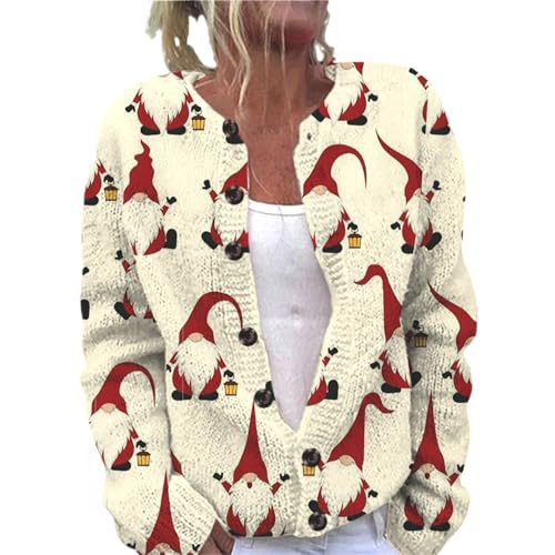 Women's Christmas Snowman Tree Print Button Cardigan