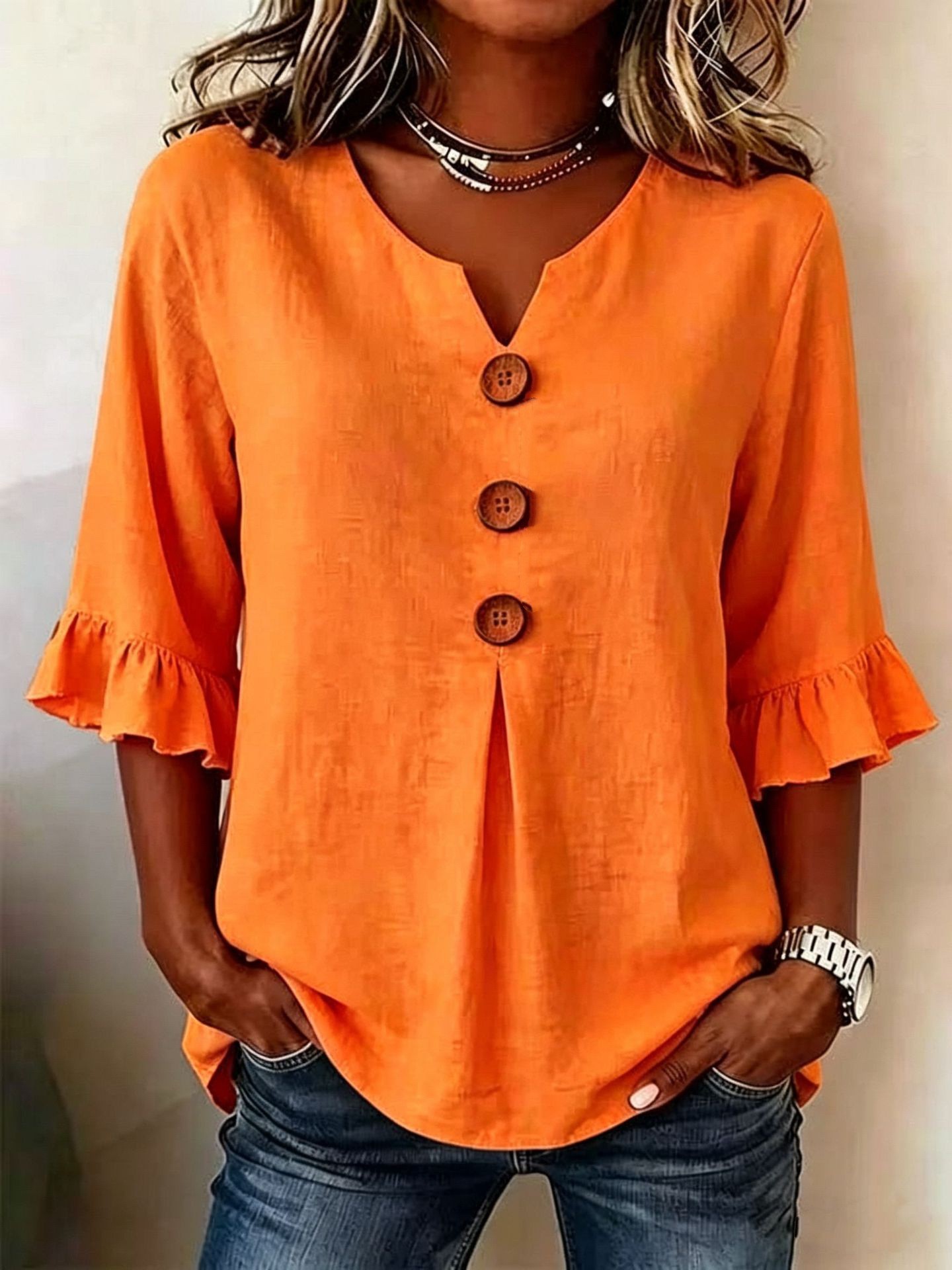 Women's V-Neck Ruffle Sleeve Dress Top