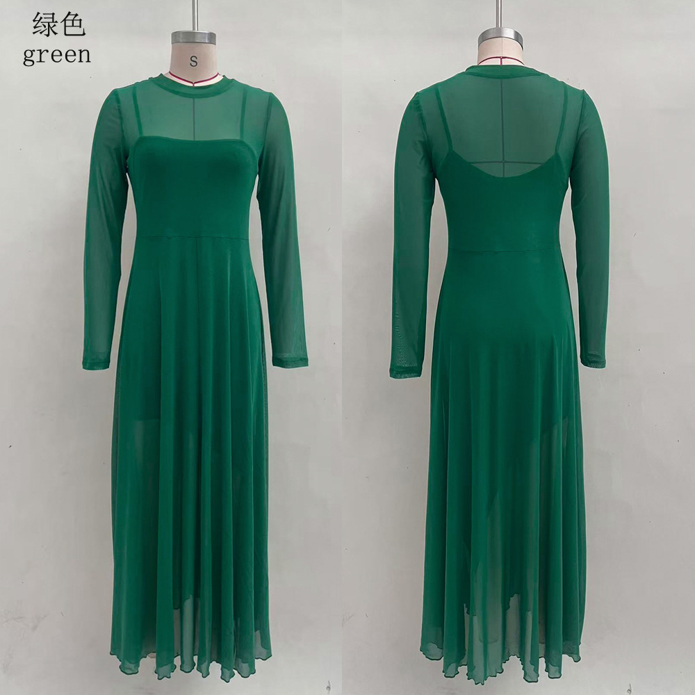 Elegant Patchwork Long Sleeve Mermaid Dress