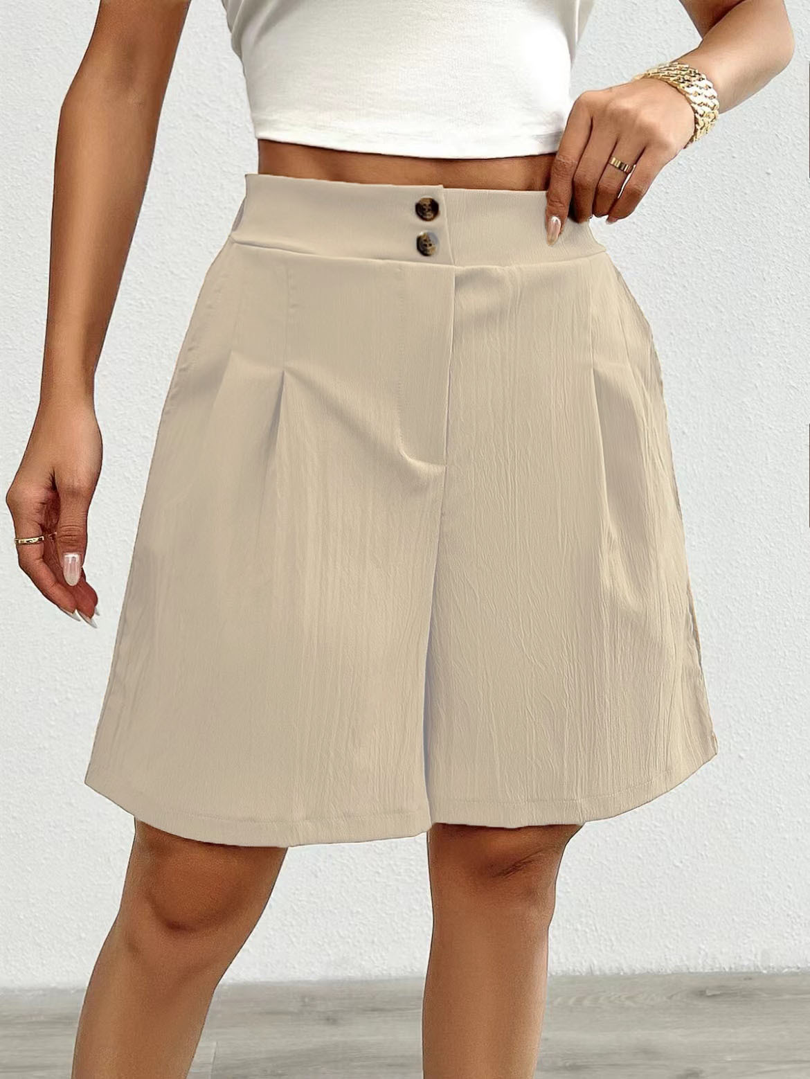 Women's High-Waist Solid Color Shorts, Lightweight Casual Summer Bottoms