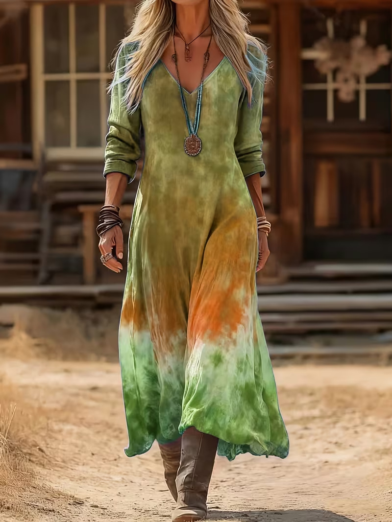 Women's Tie-Dye Print Ruched Casual Dress
