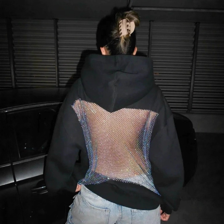 Women's Open-Back Cutout Mesh Hoodie