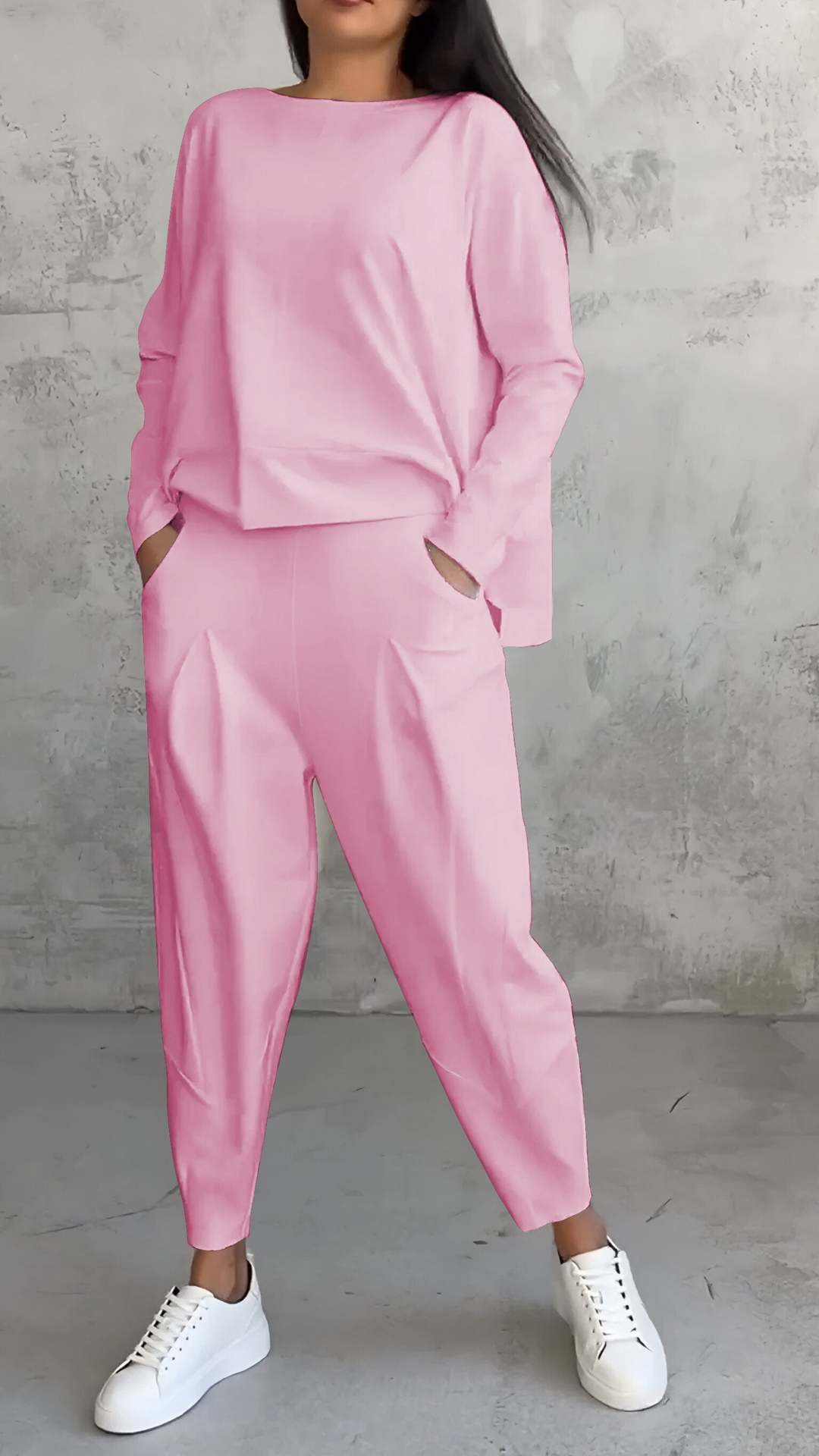 Solid Color Loose Top and Jogger Pants Two-Piece Set
